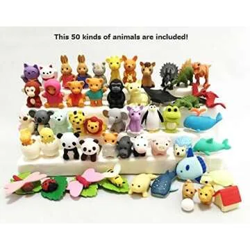 Iwako japanese erasers - Animal Collection set of 50 (There are 50 pieces decided/No duplicates)