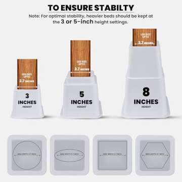 Utopia Bedding Adjustable Bed Furniture Risers - Elevation in Heights 3, 5 or 8 Inch Heavy Duty Rise...