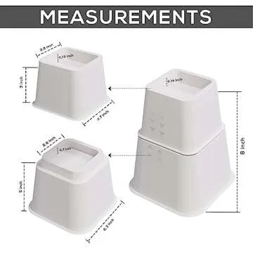 Utopia Bedding Adjustable Bed Furniture Risers - Elevation in Heights 3, 5 or 8 Inch Heavy Duty Risers for Beds and Under Bed Storage - Supports up to 1,300 lbs - (Set of 4 Riser, White)