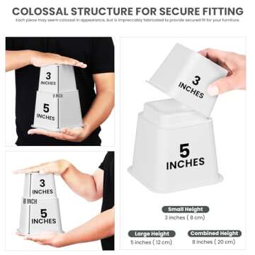 Utopia Bedding Adjustable Bed Furniture Risers - Elevation in Heights 3, 5 or 8 Inch Heavy Duty Risers for Beds and Under Bed Storage - Supports up to 1,300 lbs - (Set of 4 Riser, White)