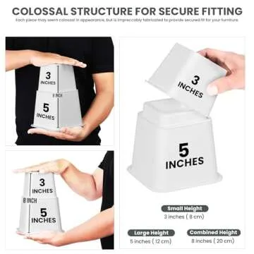 Utopia Bedding Adjustable Bed Furniture Risers - Elevation in Heights 3, 5 or 8 Inch Heavy Duty Risers for Beds and Under Bed Storage - Supports up to 1,300 lbs - (Set of 4 Riser, White)