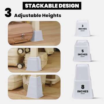 Utopia Bedding Adjustable Bed Furniture Risers - Elevation in Heights 3, 5 or 8 Inch Heavy Duty Risers for Beds and Under Bed Storage - Supports up to 1,300 lbs - (Set of 4 Riser, White)