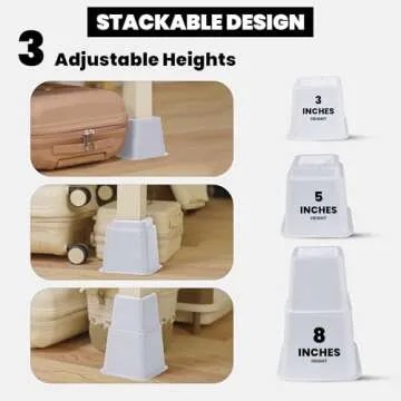 Utopia Bedding Adjustable Bed Furniture Risers - Elevation in Heights 3, 5 or 8 Inch Heavy Duty Risers for Beds and Under Bed Storage - Supports up to 1,300 lbs - (Set of 4 Riser, White)
