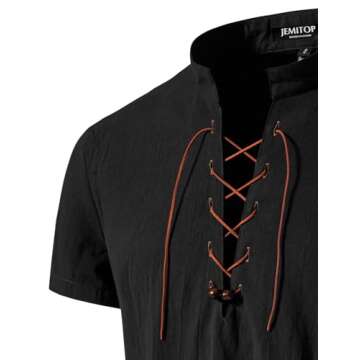 JEMITOP Men's Retro Renaissance Costume Lace Up Shirt