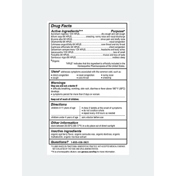 Genexa Kids Cold Crush | Natural Relief Chewable Tablets