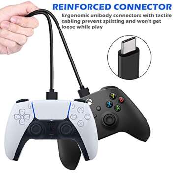BATSOEASY USB C Charging Cable Compatible with PS5 Controller, 2 Pack 10Ft Fast Charging USB Type C ...
