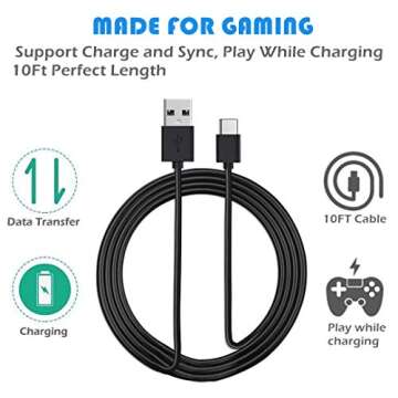 BATSOEASY USB C Charging Cable Compatible with PS5 Controller, 2 Pack 10Ft Fast Charging USB Type C Charger Cord Compatible with PlayStation 5 PS5 Dual Sense, Xbox Series X/Series S Controllers