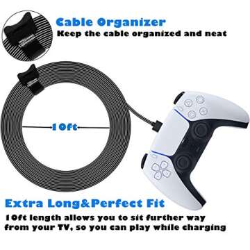 BATSOEASY USB C Charging Cable Compatible with PS5 Controller, 2 Pack 10Ft Fast Charging USB Type C Charger Cord Compatible with PlayStation 5 PS5 Dual Sense, Xbox Series X/Series S Controllers