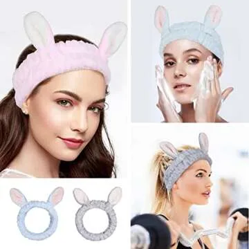 Ygreato 4 Pack Elastic Makeup Headbands for Women, Girls - Plush Bunny Ears Head Wraps