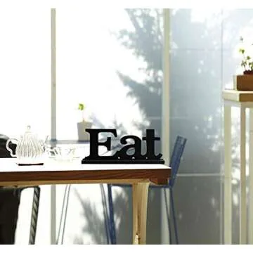 YUMBOR Black Wooden Cutout Eat Letters Freely Standing Sign Table Décor Kitchen Counter Fireplace Mantel Centerpiece Decor Standing Rustic Wood Block Letters Decoration (Eat)