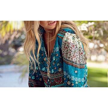 R.Vivimos Women's Summer Boho Button Up V Neck Floral Print Roll Up Causal Split Beach Midi Dresses (Medium, Green)