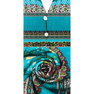 R.Vivimos Women's Summer Boho Button Up V Neck Floral Print Roll Up Causal Split Beach Midi Dresses (Medium, Green)