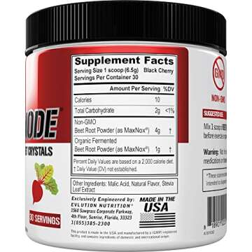Evlution Nutrition BeetMode - Organic Beet Root Powder for Enhanced Energy & Performance in Black Ch...