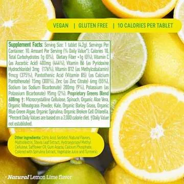 8Greens Supergreens Tablets | Super Greens Powder Superfood Tablet, Metabolism Immunity & Focus, Daily Greens Effervescent Tablets, Organic: Aloe Vera, Spirulina, Chlorella, Lemon Lime, 30 Servings