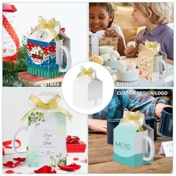 PYD Life 20 Pack Sublimation Mugs Blanks Gift Boxes Matte White 3.3" x 3.2" x 5.9" 11 OZ Sublimation Coffee Mugs Packing Boxes with Golden Ribbon for Heat Press Transfer