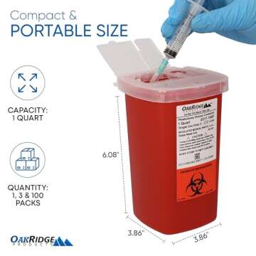 Oakridge Products Sharps Container for Home Use and Professional 1 Quart (3-Pack), Biohazard Needle ...