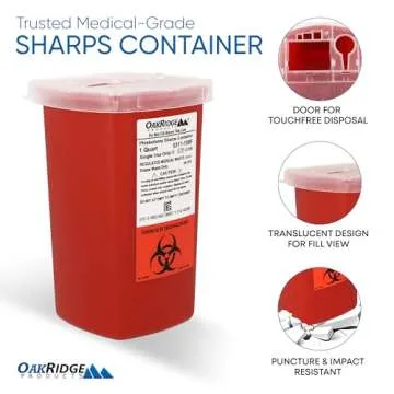 Oakridge Products Sharps Container for Home Use and Professional 1 Quart (3-Pack), Biohazard Needle and Syringe Disposal, Flip-up Lid with Integrated Needle Inwinder, CDC Certified