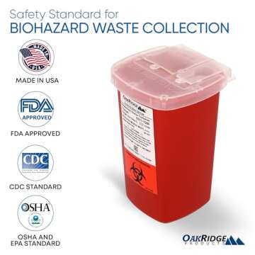 Oakridge Products Sharps Container for Home Use and Professional 1 Quart (3-Pack), Biohazard Needle and Syringe Disposal, Flip-up Lid with Integrated Needle Inwinder, CDC Certified