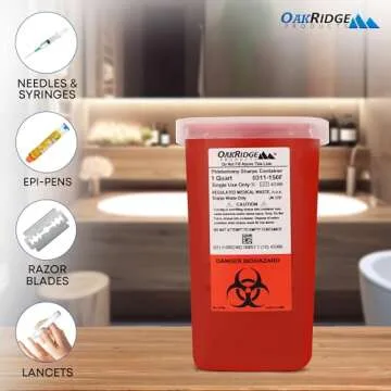 Oakridge Products Sharps Container for Home Use and Professional 1 Quart (3-Pack), Biohazard Needle and Syringe Disposal, Flip-up Lid with Integrated Needle Inwinder, CDC Certified