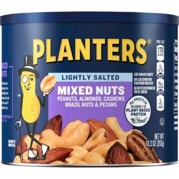 Planters Lightly Salted Mixed Nuts - Protein-Packed Snack (10.3 oz canister)