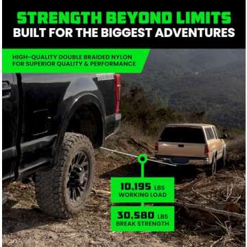 Rhino USA Kinetic Recovery Tow Rope Heavy Duty Offroad Snatch Strap for UTV, ATV, Truck, Car, Tracto...