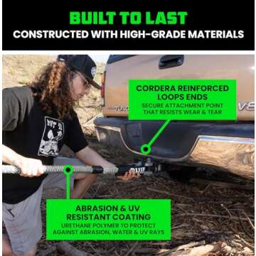 Rhino USA Kinetic Recovery Tow Rope Heavy Duty Offroad Snatch Strap for UTV, ATV, Truck, Car, Tractor - Ultimate Elastic Straps Towing Gear - Backed for Life! (1" x 30' Gray)