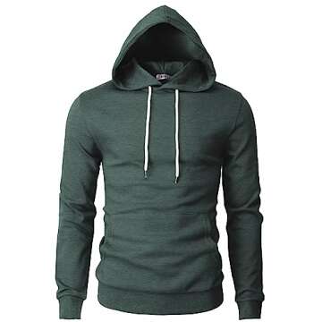 H2H Men's Pullover Hoodie Lightweight Long Sleeve with Kangaroo Pocket Slim Fit Basic Casual Sweatsh...