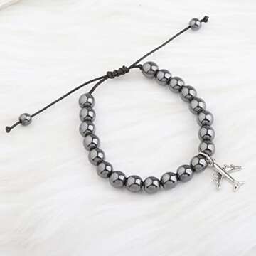 FUSTMW Airplane Bracelet Aircraft Pendant Flight Attendant Jewelry New Pilot Graduation Gifts for Aviation Traveler Fly Safe Gifts（Black）