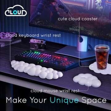 Cloud Wrist Rest for Computer Keyboard Arm Wrist Rest with Non-Slip Base Extended Wrist Rest Ergonom...