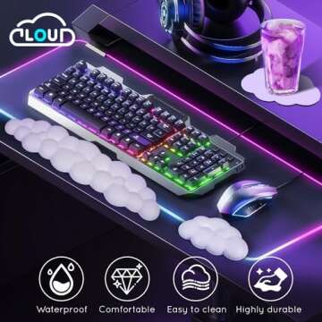 Cloud Wrist Rest for Computer Keyboard Arm Wrist Rest with Non-Slip Base Extended Wrist Rest Ergonomic Memory Foam for Keyboard and Mouse Typing Pain Relief, Office, Gaming, Computer