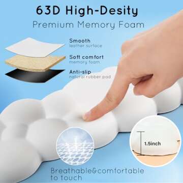 Cloud Wrist Rest for Computer Keyboard Arm Wrist Rest with Non-Slip Base Extended Wrist Rest Ergonomic Memory Foam for Keyboard and Mouse Typing Pain Relief, Office, Gaming, Computer