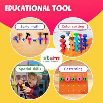 Skoolzy Toddler Toys Peg Board 38 Pc - Toddler Toys Age 2-4 - Stacking Toys and Learning Toys for 2 Year Olds- STEM Toys for 2+ Year Old - Toddler Puzzles Ages 2-4 - Autism Toys for Toddlers 3-4