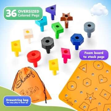 Skoolzy Toddler Toys Peg Board 38 Pc - Toddler Toys Age 2-4 - Stacking Toys and Learning Toys for 2 Year Olds- STEM Toys for 2+ Year Old - Toddler Puzzles Ages 2-4 - Autism Toys for Toddlers 3-4