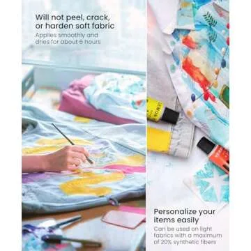 Colorful Fabric Paint Set for Clothes 12 Colors - Permanent Textile Paint Kit for Shoes, Canvas - Non-Toxic Slick Painting Set for Adults, Beginner & Artists