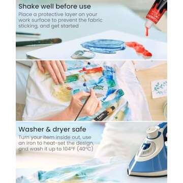 Colorful Fabric Paint Set for Clothes 12 Colors - Permanent Textile Paint Kit for Shoes, Canvas - Non-Toxic Slick Painting Set for Adults, Beginner & Artists