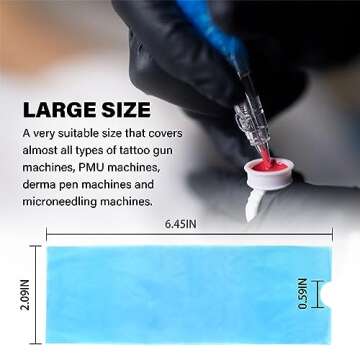 Dragoart 200Pcs Tattoo Machine Covers, PMU Machine Covers Tattoo Supplies PMU Supplies Disposable Clear Plastic Tattoo Gun Wrap Tattoo Pen Covers Tattoo Grip Wrap Sleeves(Blue 2.09 inch x 6.45 inch)