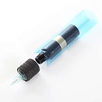 Dragoart 200Pcs Tattoo Machine Covers, PMU Machine Covers Tattoo Supplies PMU Supplies Disposable Clear Plastic Tattoo Gun Wrap Tattoo Pen Covers Tattoo Grip Wrap Sleeves(Blue 2.09 inch x 6.45 inch)