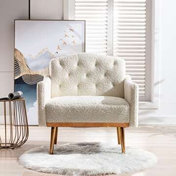 Olela Modern Accent Chair with Arms, Tufted Decorative Single Sofa Fabric Armchair with Gold Metal L...