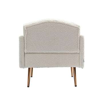 Olela Modern Accent Chair with Arms, Tufted Decorative Single Sofa Fabric Armchair with Gold Metal Legs, Upholstered Reading Chair for Living Room Bedroom Office (White - Fabric)