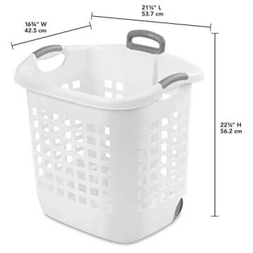 Sterilite 1.75 Bushel Ultra Wheeled Laundry Basket, Handle and Wheels for Easy Rolling of Clothes to...
