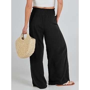 Caracilia Womens Linen Pants Wide Leg Palazzo Lounge Pant High Waisted Flowy 2024 Summer Beach Work Boho Casual Trousers Black Medium