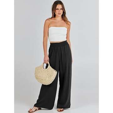 Caracilia Womens Linen Pants Wide Leg Palazzo Lounge Pant High Waisted Flowy 2024 Summer Beach Work Boho Casual Trousers Black Medium
