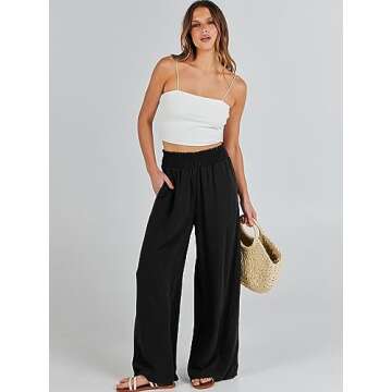 Caracilia Womens Linen Pants Wide Leg Palazzo Lounge Pant High Waisted Flowy 2024 Summer Beach Work Boho Casual Trousers Black Medium