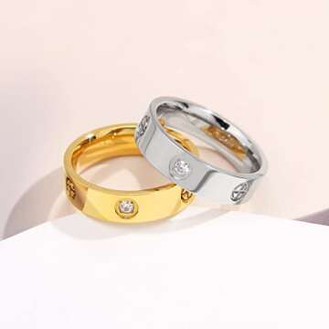 AmorArtSky Love Ring 18k Gold Silver Rings ：Friendship Ring With Screw Design Inlay Cubic Zirconia Stainless Steel Wedding Promise Bands Jewelry Mother's Day Birthday Gifts for Women, Size 6-10, 6 7 8