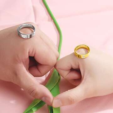 AmorArtSky Love Ring 18k Gold Silver Rings ：Friendship Ring With Screw Design Inlay Cubic Zirconia Stainless Steel Wedding Promise Bands Jewelry Mother's Day Birthday Gifts for Women, Size 6-10, 6 7 8