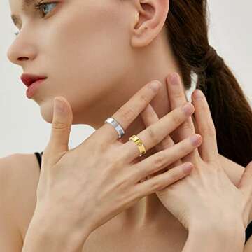 AmorArtSky Love Ring 18k Gold Silver Rings ：Friendship Ring With Screw Design Inlay Cubic Zirconia Stainless Steel Wedding Promise Bands Jewelry Mother's Day Birthday Gifts for Women, Size 6-10, 6 7 8