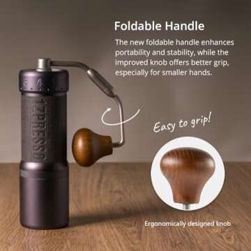 1Zpresso J-Ultra Manual Coffee Grinder Iron Gray, Conical Burr, Foldable Handle, Magnet Catch Cup Capacity 40g, Numerical Adjustable Finely Setting, Faster Grinding Efficiency ideal for Espresso