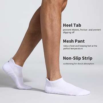Lapulas Athletic Ankle Socks - Cushioned Low Cut Running Sports Socks (6 Pairs, White, L)