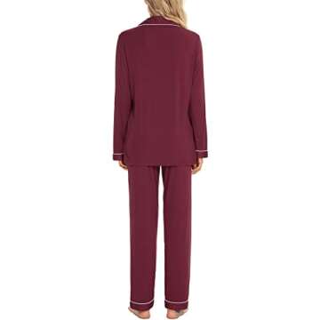 Pjmlifecoco Pajamas Set Long Sleeve Womens Button Down Sleepwear Two Piece Nightwear Soft Pj Lounge Sets Wine Red