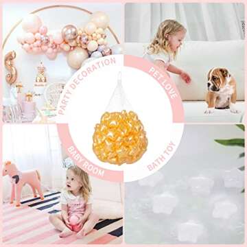 TRENDPLAY Star Ball Pit Balls for Ball Pits -100pcs Plastic Ball Star Shapes Non-Toxic Crush Proof Play Balls for Play Tent Pool Playpen Party Decoration, Stars Shaped Pearl Gold